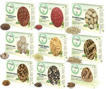 Man's Power Combo Talmakhana 50Gr , Lajbanti 50Gr , Kaunch Beej 50Gr , Vidharikand 50Gr , Safed Musli 50Gr ,Aswagandha 50Gr Gokhru Bada 50Gr , Kali Musli 50Gr Irani Akarkara 20Gr