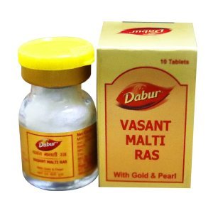 Dabur Vasant Malti Ras – Ayurvedic Immunity & Energy Booster with Swarna Bhasma for Respiratory Health & Fatigue Relief | डाबर वसंत मल्टी रस – स्वर्ण भस्म के साथ आयुर्वेदिक रोग प्रतिरोधक और ऊर्जा बढ़ाने वाला, श्वसन स्वास्थ्य और थकान राहत के लिए – 10 टैबलेट्स | Ayurdaanta Herbs